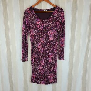 Gap Maternity Floral Soft Stretch Jersey Knit Dress Size Extra Small Maroon Pink